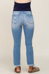 Light Blue Distressed Fringe Hem Maternity Jeans