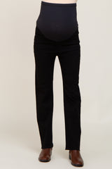 Black Straight Leg Raw Hem Maternity Jeans