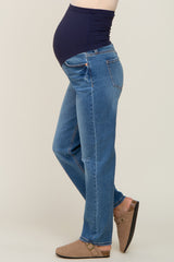 Blue Slightly Distressed Rip Knee Maternity Jeans