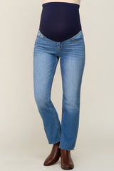 Blue Maternity Raw Hem Straight Leg Jeans