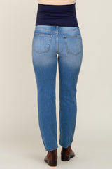 Blue Maternity Raw Hem Straight Leg Jeans