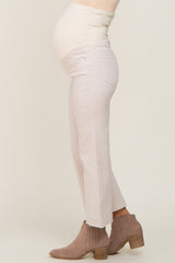 Beige Raw Hem Cropped Flare Maternity Jeans