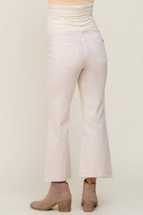 Beige Raw Hem Cropped Flare Maternity Jeans