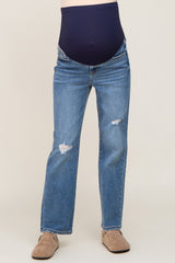 Blue Distressed Maternity Straight Leg Jeans