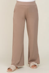 Taupe Soft Wide Leg Side Slit Maternity Sweatpants