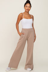 Taupe Soft Wide Leg Side Slit Maternity Sweatpants