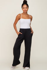 Black Soft Wide Leg Side Slit Sweatpants