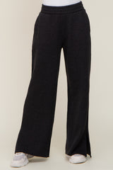 Black Soft Wide Leg Side Slit Sweatpants