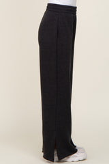 Black Soft Wide Leg Side Slit Sweatpants