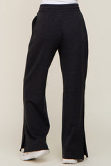 Black Soft Wide Leg Side Slit Sweatpants