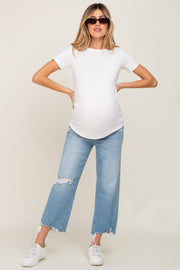 Light Blue Distressed Raw Hem Straight Maternity Jeans