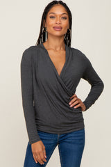 Charcoal Long Sleeve Wrap Nursing Top