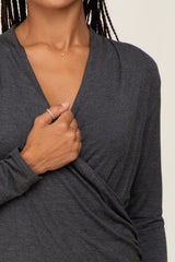 Charcoal Long Sleeve Wrap Nursing Top