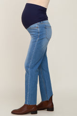 Navy Blue Raw Hem Straight Maternity Jeans