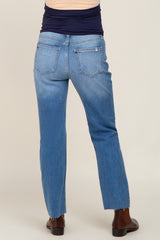 Navy Blue Raw Hem Straight Maternity Jeans