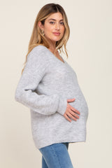 Heather Grey Soft V-Neck Maternity Sweater