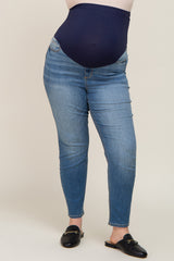 Medium Wash Cropped Straight Leg Plus Maternity Jeans