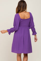 Purple Smocked 3/4 Sleeve Dress