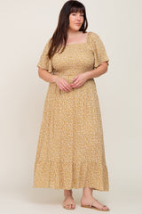 Yellow Floral Smocked Flounce Sleeve Plus Maxi Dress