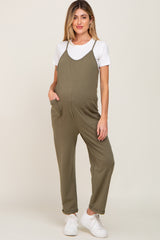 Olive Front Pocket Maternity Jumpsuit