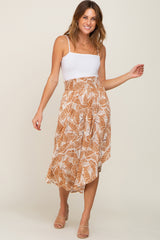 Camel Leaf Print Maternity Midi Skirt