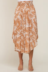 Camel Leaf Print Midi Skirt