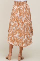 Camel Leaf Print Midi Skirt