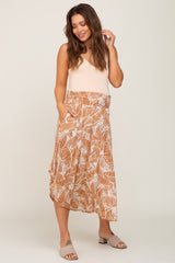 Camel Leaf Print Maternity Midi Skirt