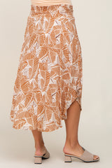 Camel Leaf Print Maternity Midi Skirt