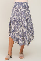 Blue Leaf Print Maternity Midi Skirt