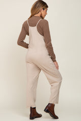 Beige Heathered Front Pocket Maternity Jumpsuit