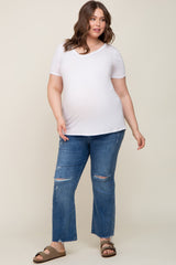 Blue Distressed Crop Maternity Plus Jeans