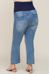 Light Blue Distressed Crop Maternity Plus Jeans