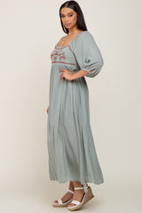 Mint Embroidered 3/4 Sleeve Maxi Dress