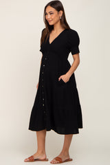 Black Button Down Short Sleeve Maternity Dress