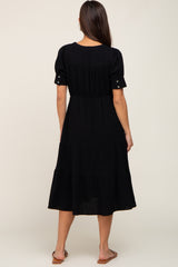 Black Button Down Short Sleeve Maternity Dress