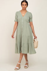 Mint Button Down Short Sleeve Dress