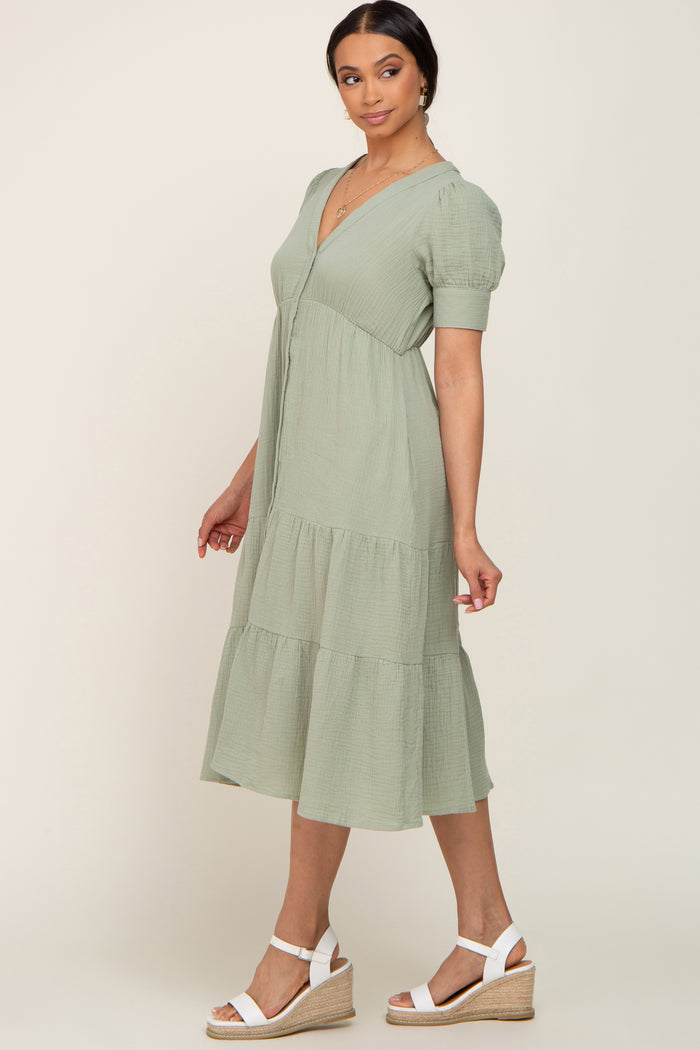Mint Button Down Short Sleeve Dress