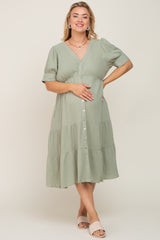 Mint Button Down Short Sleeve Plus Maternity Dress