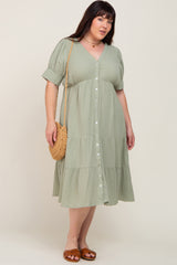 Mint Button Down Short Sleeve Plus Dress