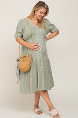 Mint Button Down Short Sleeve Plus Maternity Dress