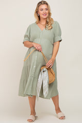 Mint Button Down Short Sleeve Plus Maternity Dress