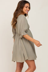 Olive Smocked Puff Sleeve Maternity Dress