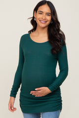 Forest Green Brushed Knit Ruched Maternity Top