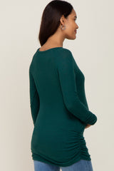 Forest Green Brushed Knit Ruched Maternity Top