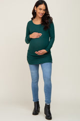 Forest Green Brushed Knit Ruched Maternity Top