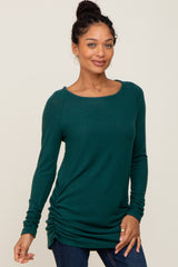 Forest Green Brushed Knit Ruched Maternity Top