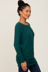 Forest Green Brushed Knit Ruched Top