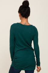 Forest Green Brushed Knit Ruched Top