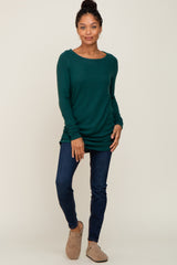 Forest Green Brushed Knit Ruched Top